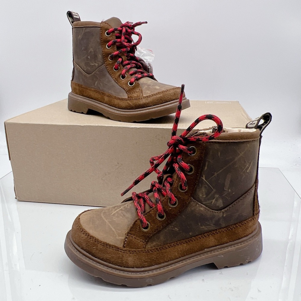 Ugg Robley Kid's Combat Boots Walnut Brown Lace Up US 13/ EU 31